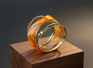 Elegant Gold & Amber Resin Bangle Set