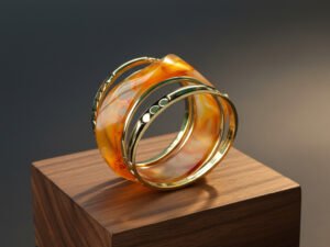 Elegant Gold & Amber Resin Bangle Set