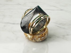 Sleek Gold & Charcoal Marble Resin Bangle Stack